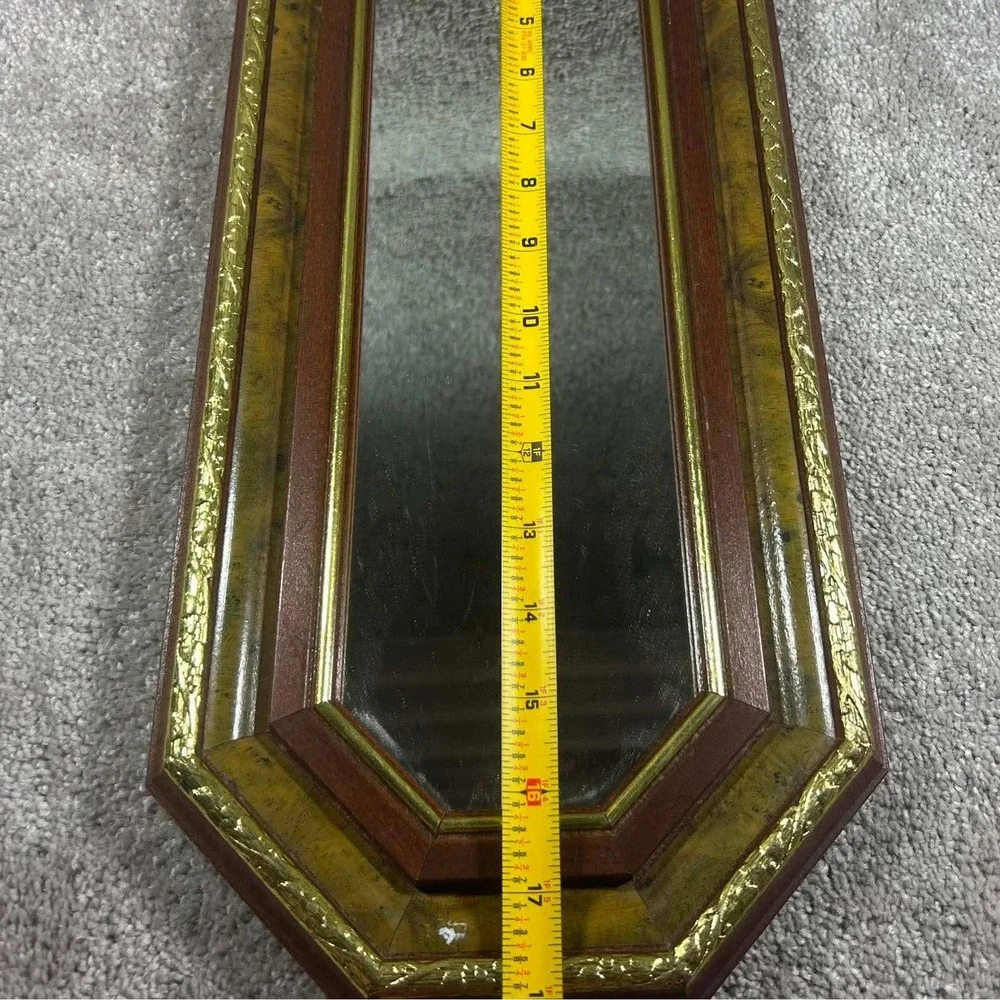 Octagon Wall Mirror Gold Brown Wood Frame Vintage Regency